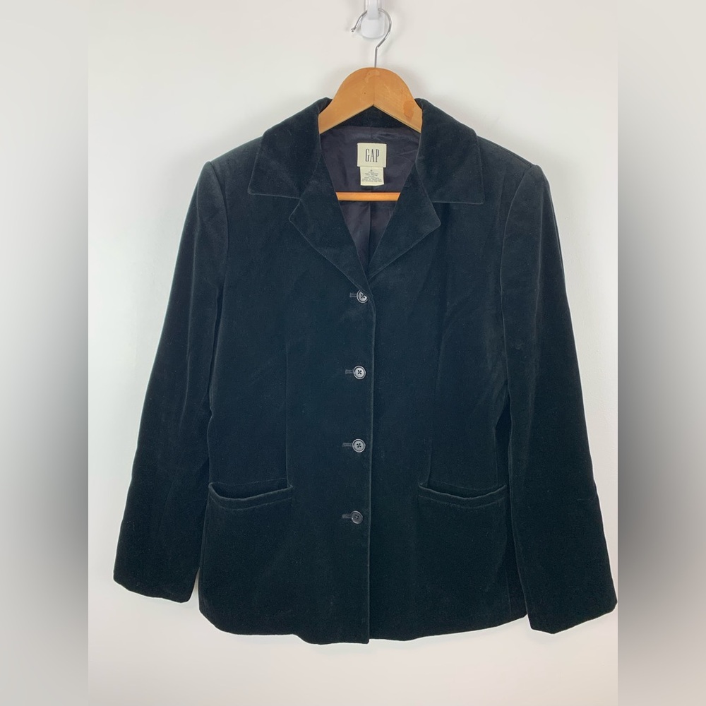 Vintage Gap 90s Black Velvet Four Button Blazer Size 8 Dark Academia